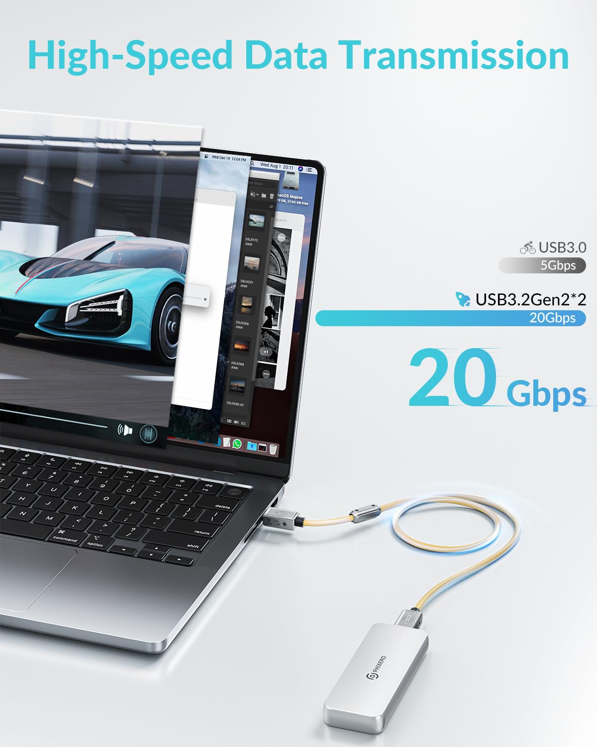 PHIXERO PHIXERO 240W USB C to USB C Cable 20Gbps 6.6ft Zine Alloy Durable Yellow Fast Charging Cable - View 2 of 6