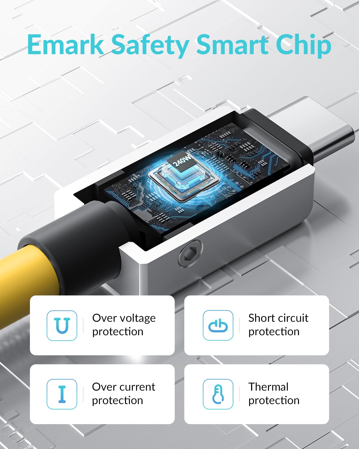 PHIXERO PHIXERO 240W USB C to USB C Cable 20Gbps 6.6ft Zine Alloy Durable Yellow Fast Charging Cable - View 5 of 6