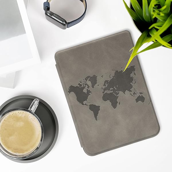 kwmobile KWMobile Cover for Kobo Clara 2E & Tolino Shine 4 - Stylish eReader Case in Travel Outline Grey - View 3 of 8