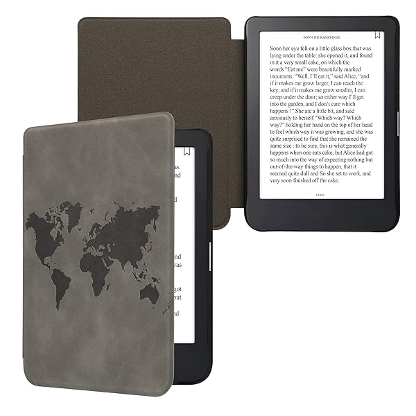 kwmobile KWMobile Cover for Kobo Clara 2E & Tolino Shine 4 - Stylish eReader Case in Travel Outline Grey - View 6 of 8