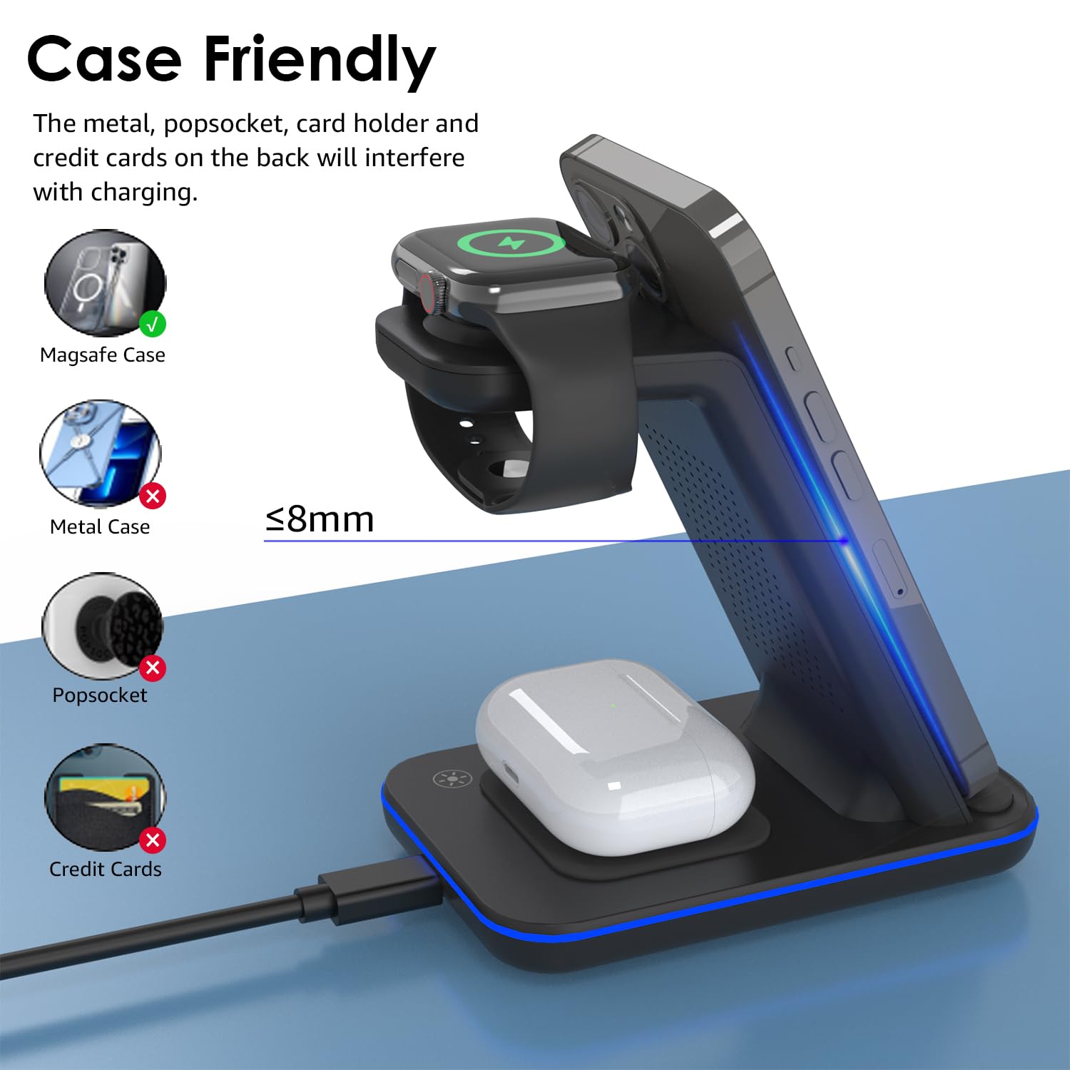 Minthouz Minthouz Wireless Charger 3 in 1 Fast Charging Station with 20W Adapter for iPhone 14 13 12 11 Apple Watch and AirPods - View 4 of 8