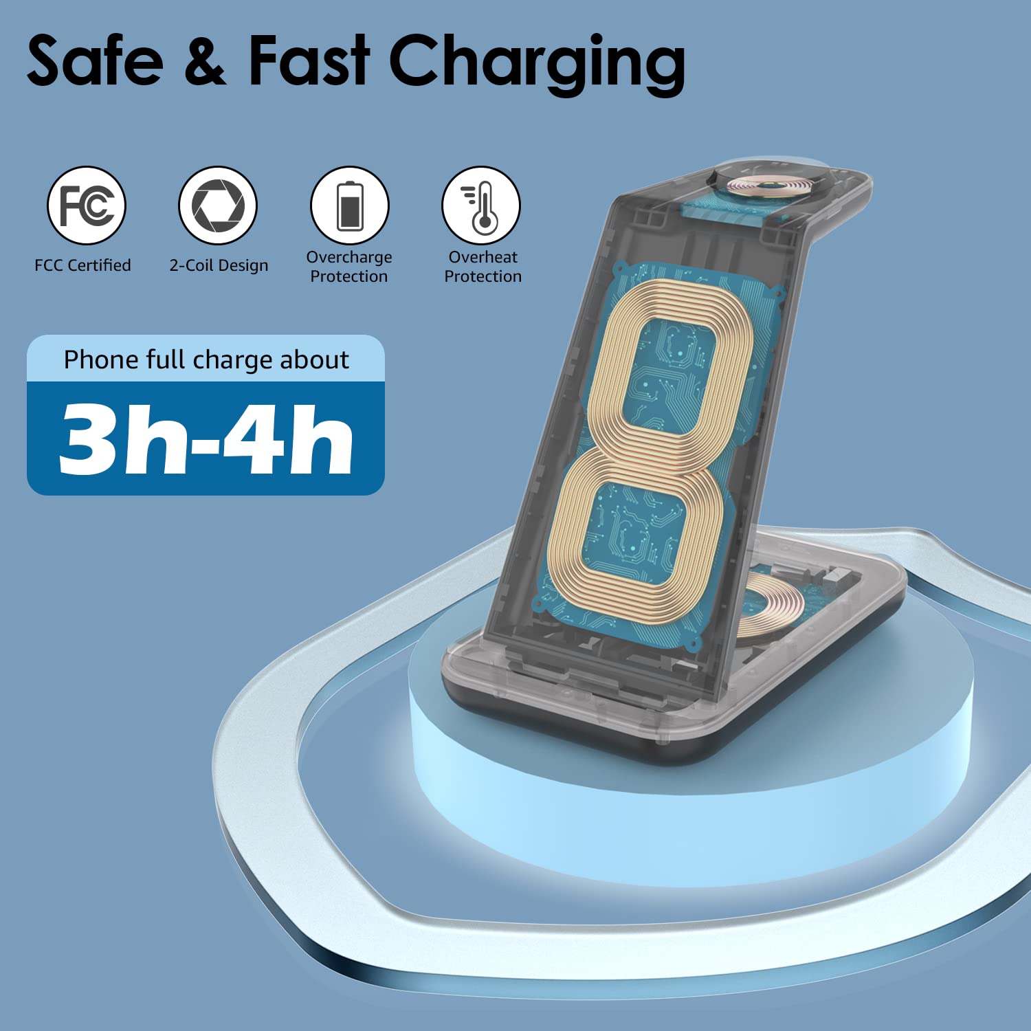 Minthouz Minthouz Wireless Charger 3 in 1 Fast Charging Station with 20W Adapter for iPhone 14 13 12 11 Apple Watch and AirPods - View 5 of 8