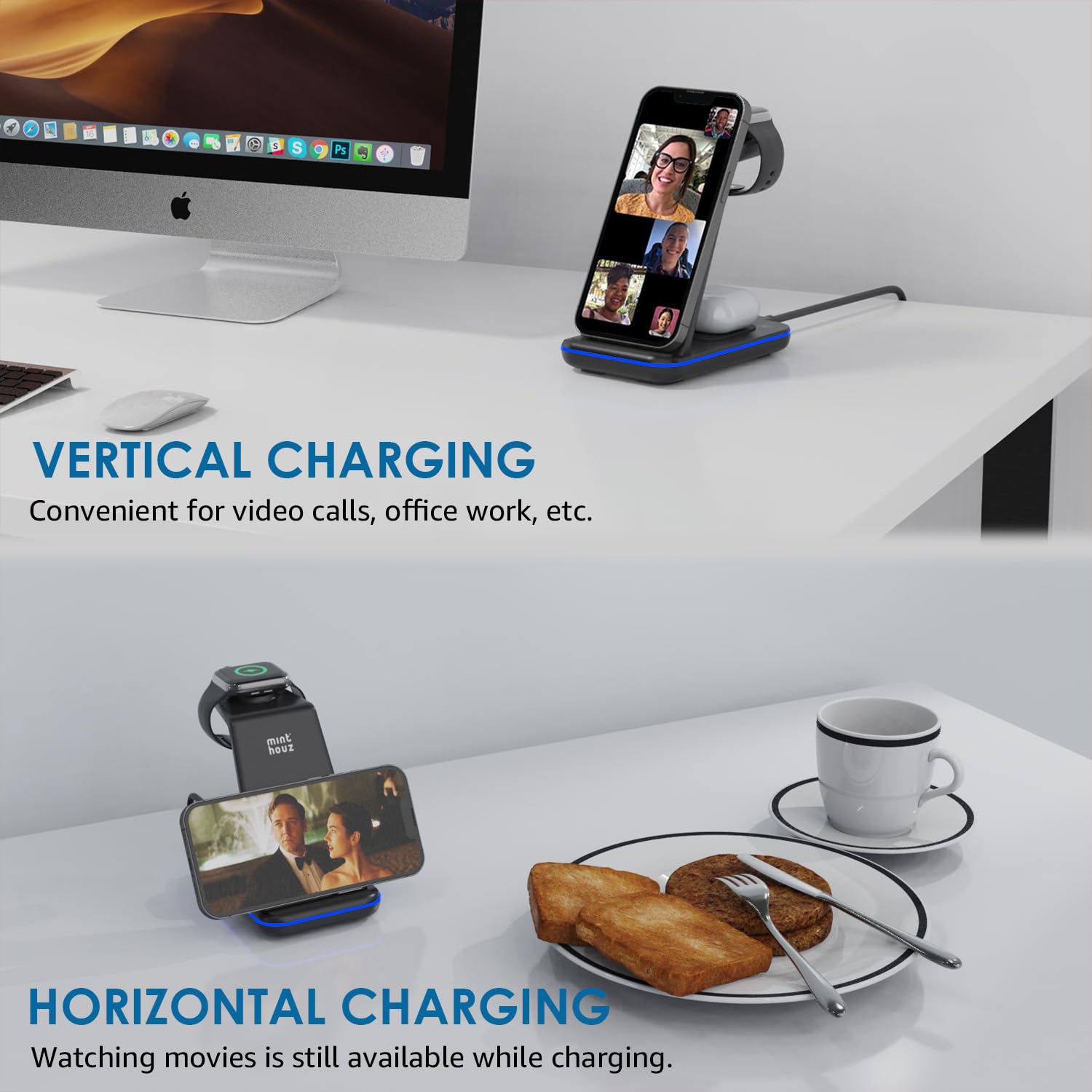 Minthouz Minthouz Wireless Charger 3 in 1 Fast Charging Station with 20W Adapter for iPhone 14 13 12 11 Apple Watch and AirPods - View 6 of 8