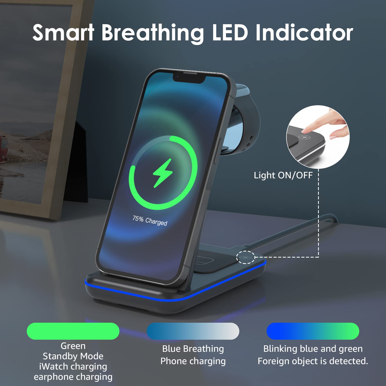 Minthouz Minthouz Wireless Charger 3 in 1 Fast Charging Station with 20W Adapter for iPhone 14 13 12 11 Apple Watch and AirPods - View 7 of 8