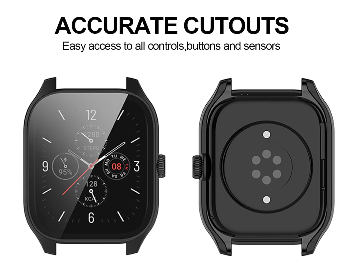 E ECSEM Compatible for Amazfit GTS 4 Case with Built-in Tempered Glass Screen Protector, Full Coverage Hard PC Ultra-Thin Protective Cover for - View 3 of 7