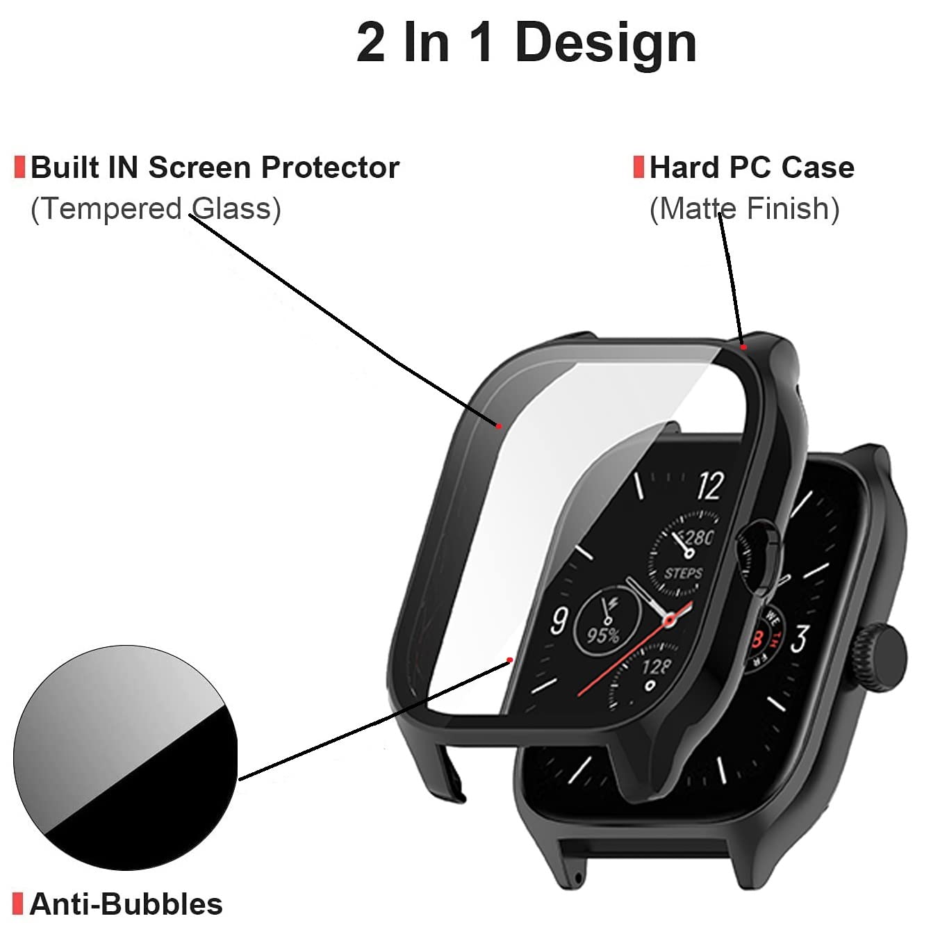 E ECSEM Compatible for Amazfit GTS 4 Case with Built-in Tempered Glass Screen Protector, Full Coverage Hard PC Ultra-Thin Protective Cover for - View 4 of 7