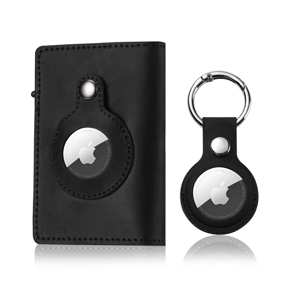 Tooka Tooka Airtag Wallet and Keyholder Genuine Leather Multifunctional RFID Blocking Case for Apple AirTags Black