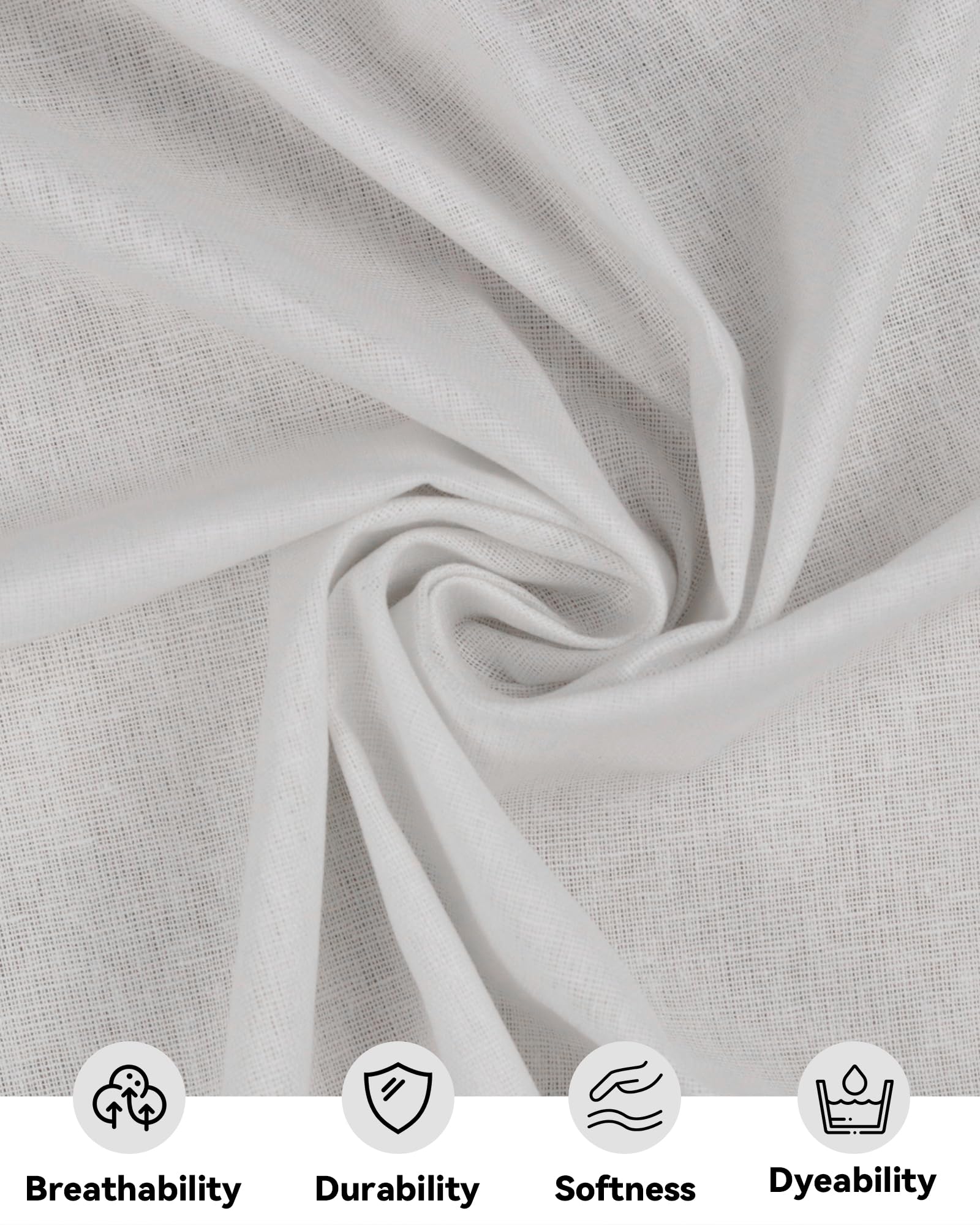 HOTGODEN HOTGODEN Lightweight 100 Cotton Muslin Fabric 59 Inch x 2 5 10 Yards Bleached Linen Material for Sewing Apparel and Craft Projects - View 2 of 6