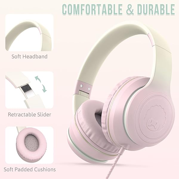 rockpapa Rockpapa L22 Wired Headphones for Kids & Women - Foldable Stereo with Microphone, Perfect for School & Travel (Pink) - View 3 of 8