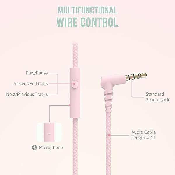 rockpapa Rockpapa L22 Wired Headphones for Kids & Women - Foldable Stereo with Microphone, Perfect for School & Travel (Pink) - View 4 of 8