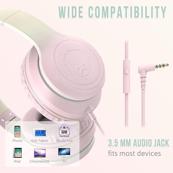 rockpapa Rockpapa L22 Wired Headphones for Kids & Women - Foldable Stereo with Microphone, Perfect for School & Travel (Pink) - View 6 of 8