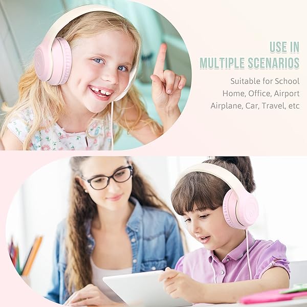 rockpapa Rockpapa L22 Wired Headphones for Kids & Women - Foldable Stereo with Microphone, Perfect for School & Travel (Pink) - View 7 of 8