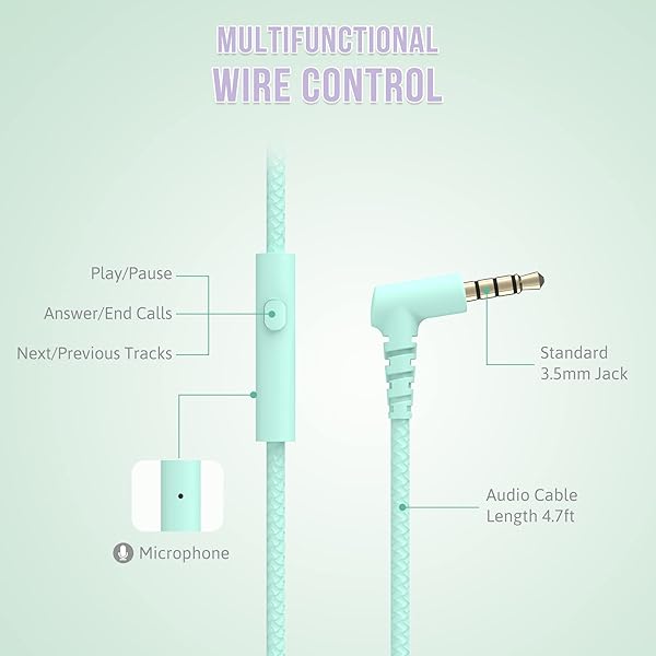 rockpapa Rockpapa L22 Wired Headphones for Kids & Adults - Foldable Stereo with Microphone, Perfect for School & Travel (Teal) - View 5 of 9