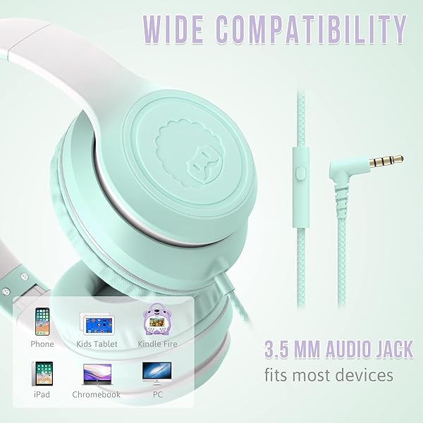 rockpapa Rockpapa L22 Wired Headphones for Kids & Adults - Foldable Stereo with Microphone, Perfect for School & Travel (Teal) - View 7 of 9
