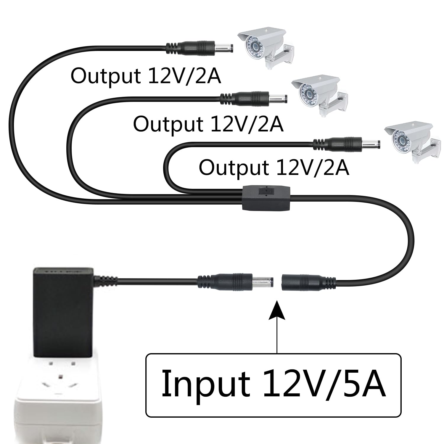 Maixbomr Maixbomr DC Power Splitter Cable 1 Female to 3 Male 0.45m Y Adapter for CCTV Security Surveillance LED Lights 2Pcs - View 4 of 6