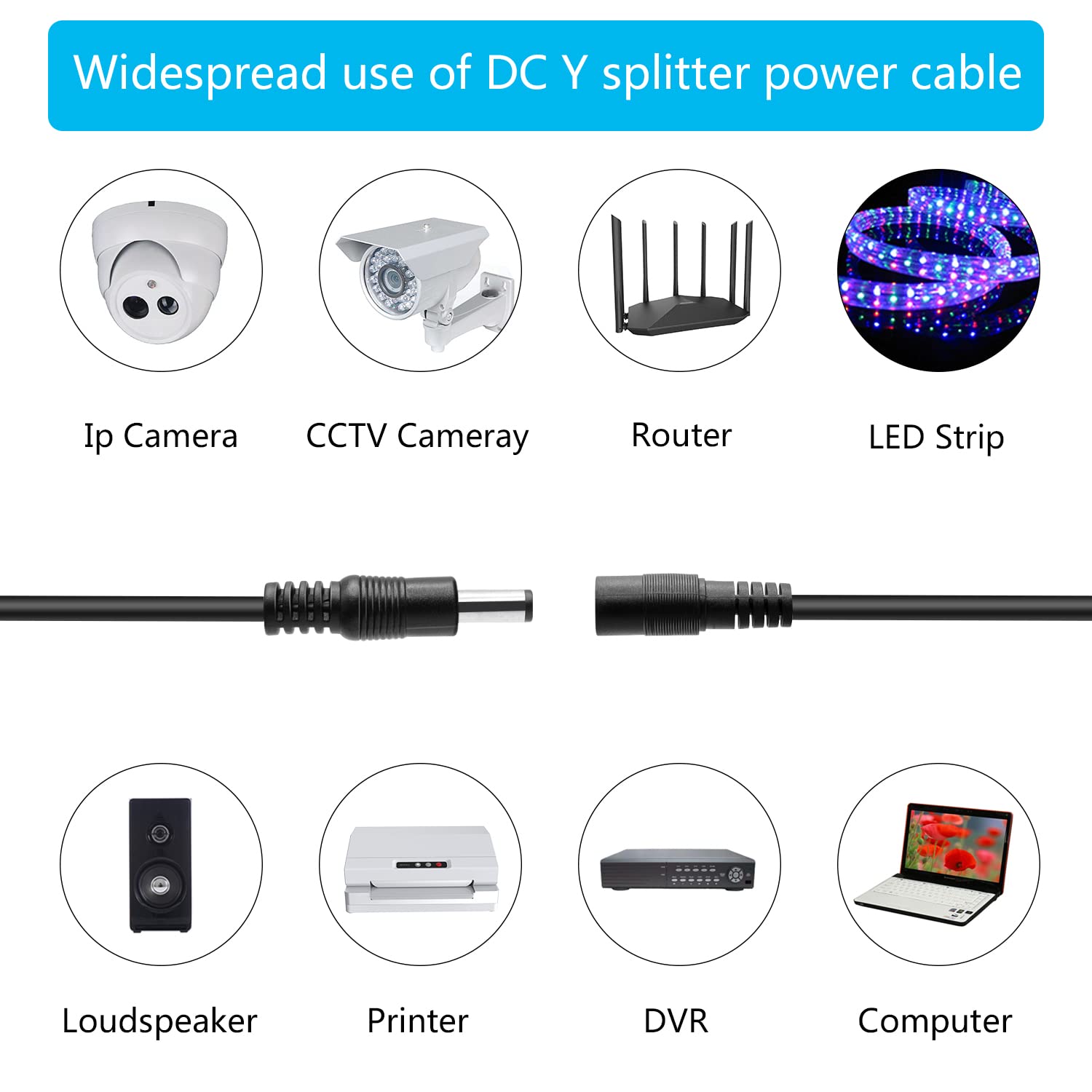 Maixbomr Maixbomr DC Power Splitter Cable 1 Female to 3 Male 0.45m Y Adapter for CCTV Security Surveillance LED Lights 2Pcs - View 5 of 6