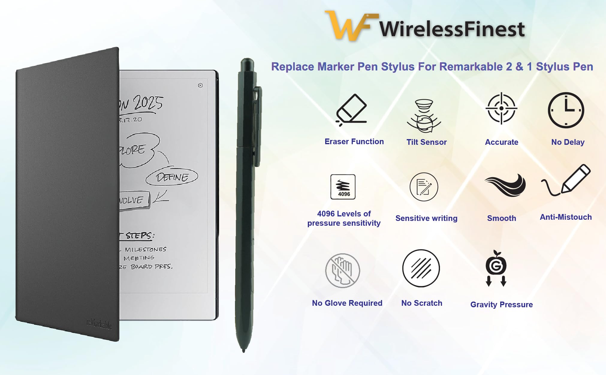 EMR Stylus With Eraser Pencil For Remarkable 2 Pen Wacom One Drawing Tablets Onynx Boox Scribe Supernote EMR Devices + Extra Titanium Alloy Metal - View 6 of 7
