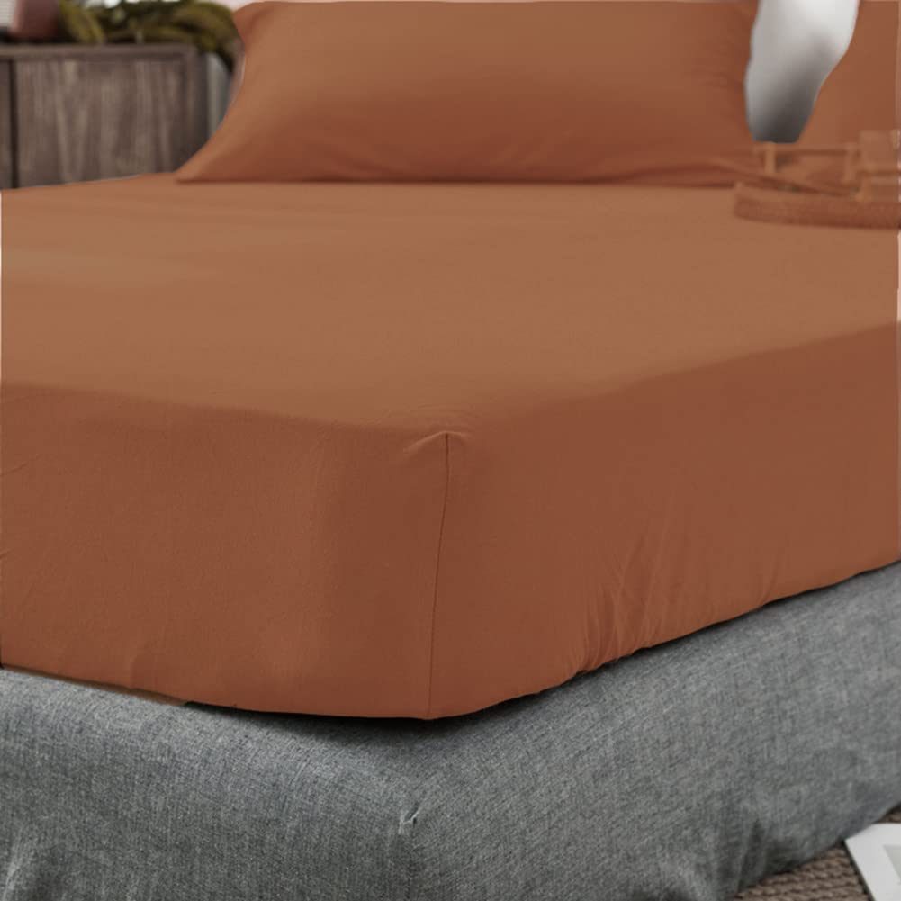 DONEUS DONEUS Jersey Knit Cotton Fitted Sheet Set Ultra Soft Wrinkle Free Breathable 15 Inch Deep Pocket Elastic King Solid Burnt Orange - View 3 of 6