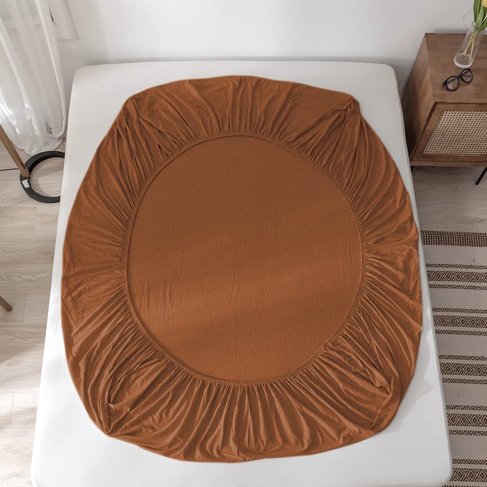 DONEUS DONEUS Jersey Knit Cotton Fitted Sheet Set Ultra Soft Wrinkle Free Breathable 15 Inch Deep Pocket Elastic King Solid Burnt Orange - View 4 of 6