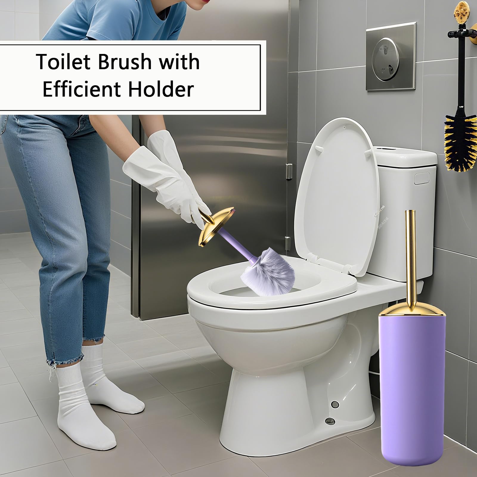 BSSN Purple Bathroom Accessories Set 9 Piece Complete with Trash Can Soap Dispenser Toilet Brush Toothbrush Holder Tumbler Cup and More - View 3 of 7