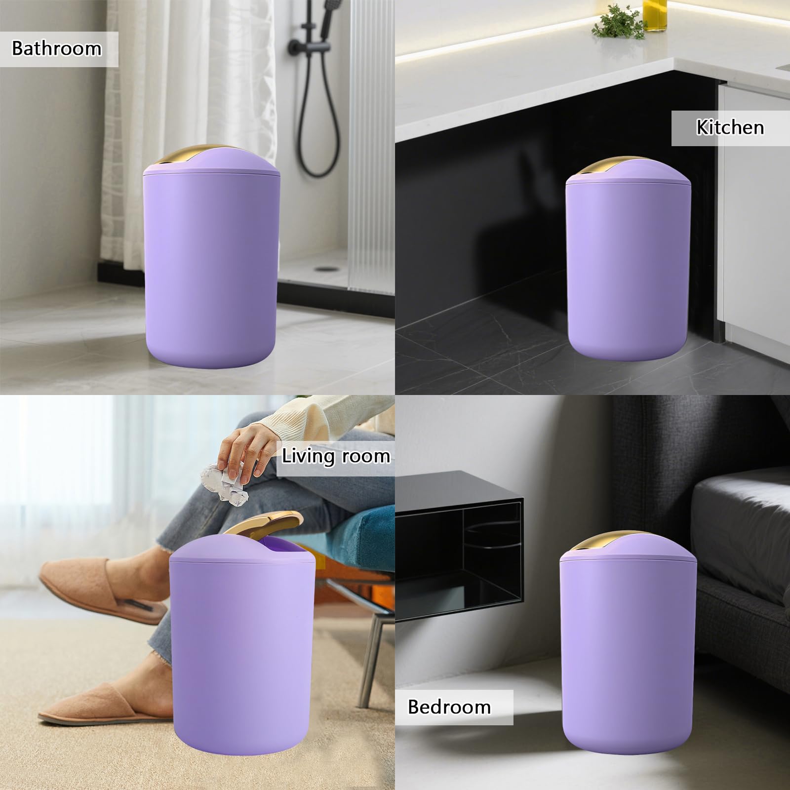 BSSN Purple Bathroom Accessories Set 9 Piece Complete with Trash Can Soap Dispenser Toilet Brush Toothbrush Holder Tumbler Cup and More - View 4 of 7