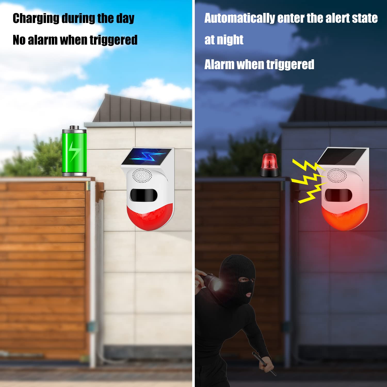 LKHSYAN Solar Strobe Light with Remote Alarm Siren for Home Farm Barn and Yard Security - View 6 of 8