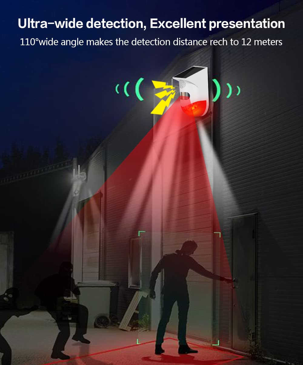 LKHSYAN Solar Strobe Light with Remote Alarm Siren for Home Farm Barn and Yard Security - View 7 of 8