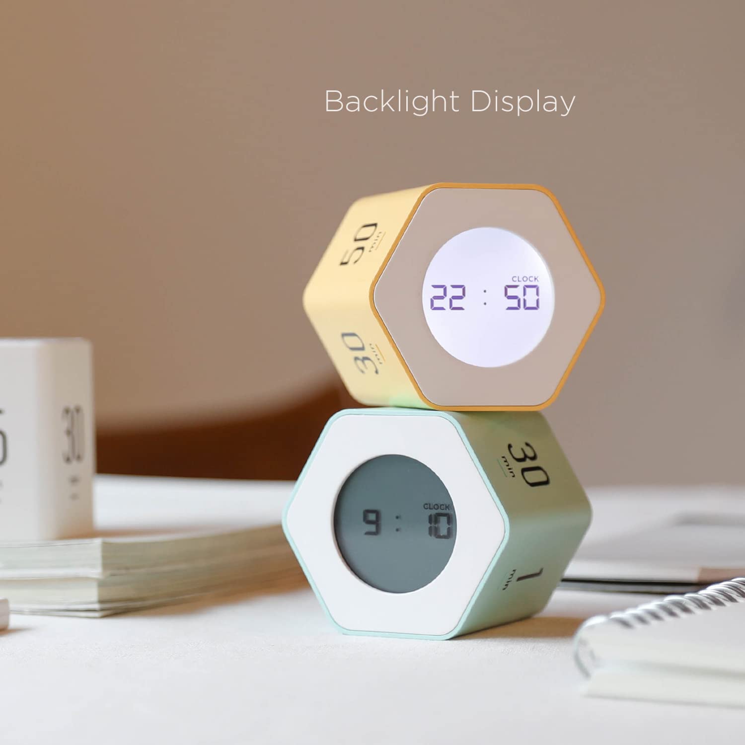 mooas Mooas Multi-Hexagon Clock Cube Timer Digital Timer with Backlight Ideal for Classroom Gym Office Pomodoro Count Up Countdown Yellow - View 4 of 9