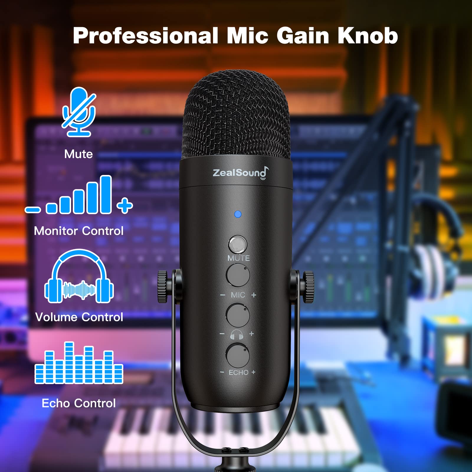 ZealSound Gaming Microphone Kit,Podcast Condenser USB Mic with Boom Arm,Supercardioid Microphone with Mute Button,Echo Volume Gain Knob,Adjust - View 5 of 7