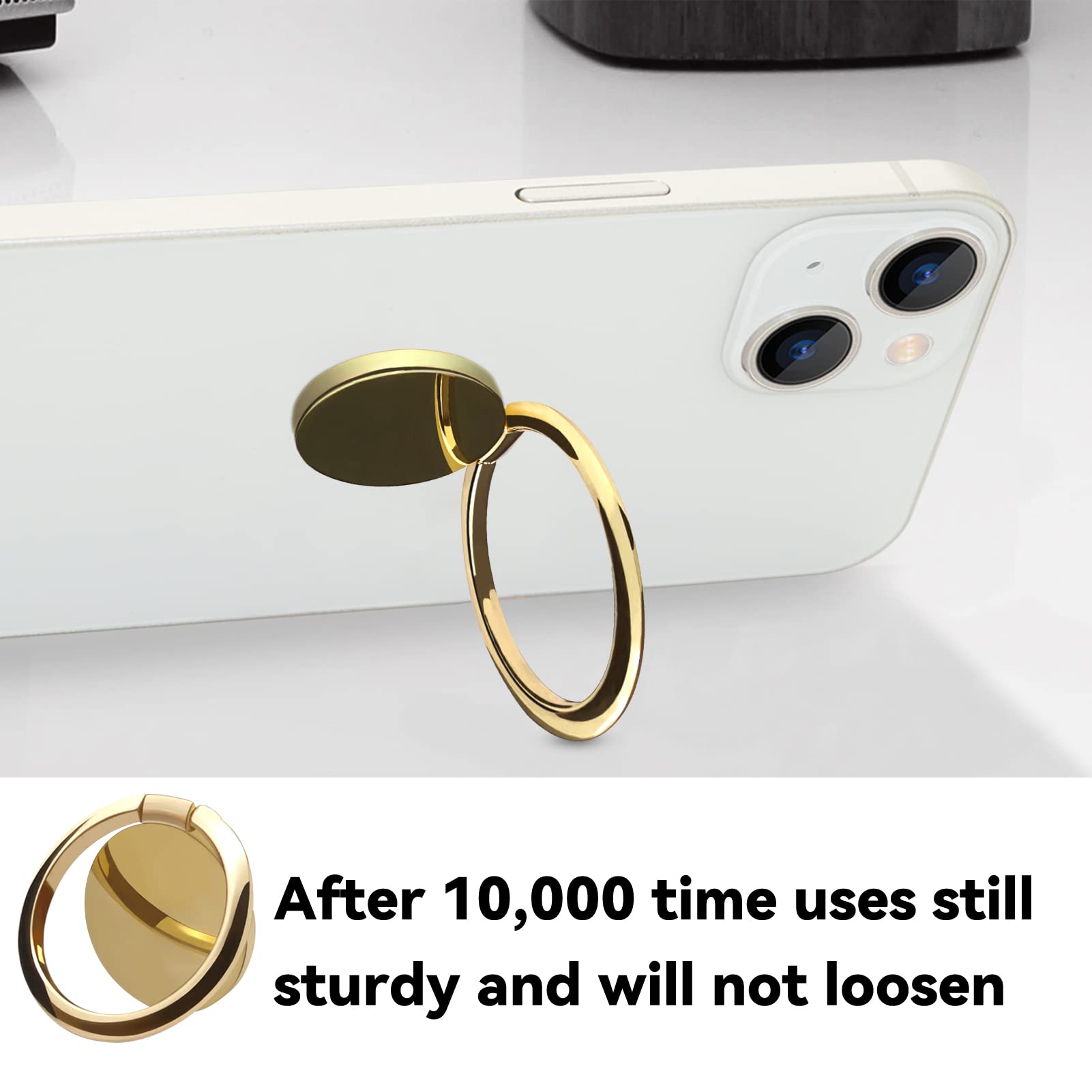 OBHEI Metal Cell Phone Ring Holder Finger Ring Stand, 360 Degree Rotation Ring Kickstand Grip Holder for Magnetic Car Mount, Gold - View 3 of 7