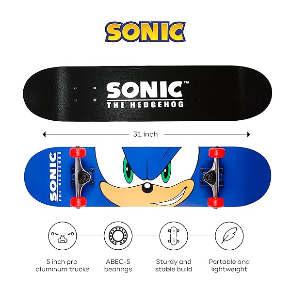 Voyager Buy Sakar Sonic The Hedgehog Skateboard - Kids & Teens Cruiser with Graphic Grip Tape & ABEC 5 Bearings - View 4 of 9