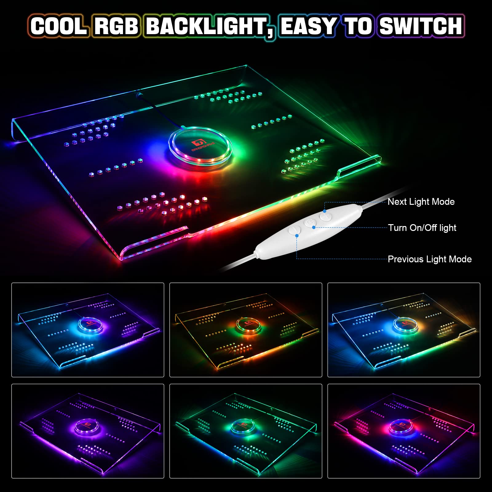 Acrylic Laptop Stand Clear Tablet Holder with 366 Kinds of RGB Backlight,Multiple Heat Dissipation Vents Ergonomic Tilted Mount Riser for - View 5 of 7