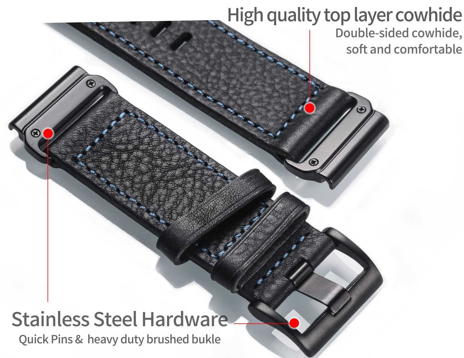 hemsut h Genuine Leather Garmin Watch Band Retro Vintage Strap 22MM Compatible with f?nix Forerunner Vivoactive Approach MARQ quatix D2 Series - View 2 of 9