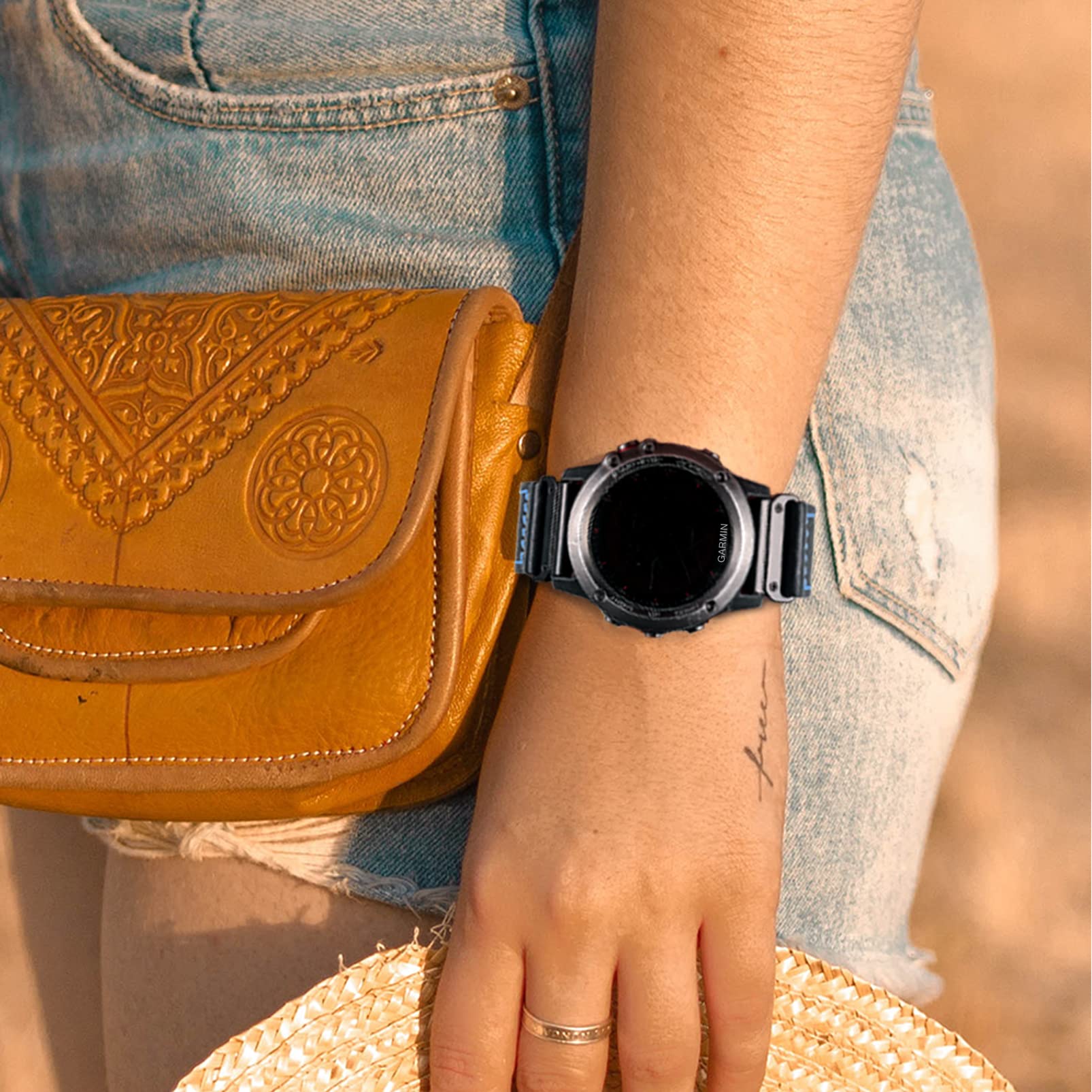 hemsut h Genuine Leather Garmin Watch Band Retro Vintage Strap 22MM Compatible with f?nix Forerunner Vivoactive Approach MARQ quatix D2 Series - View 3 of 9