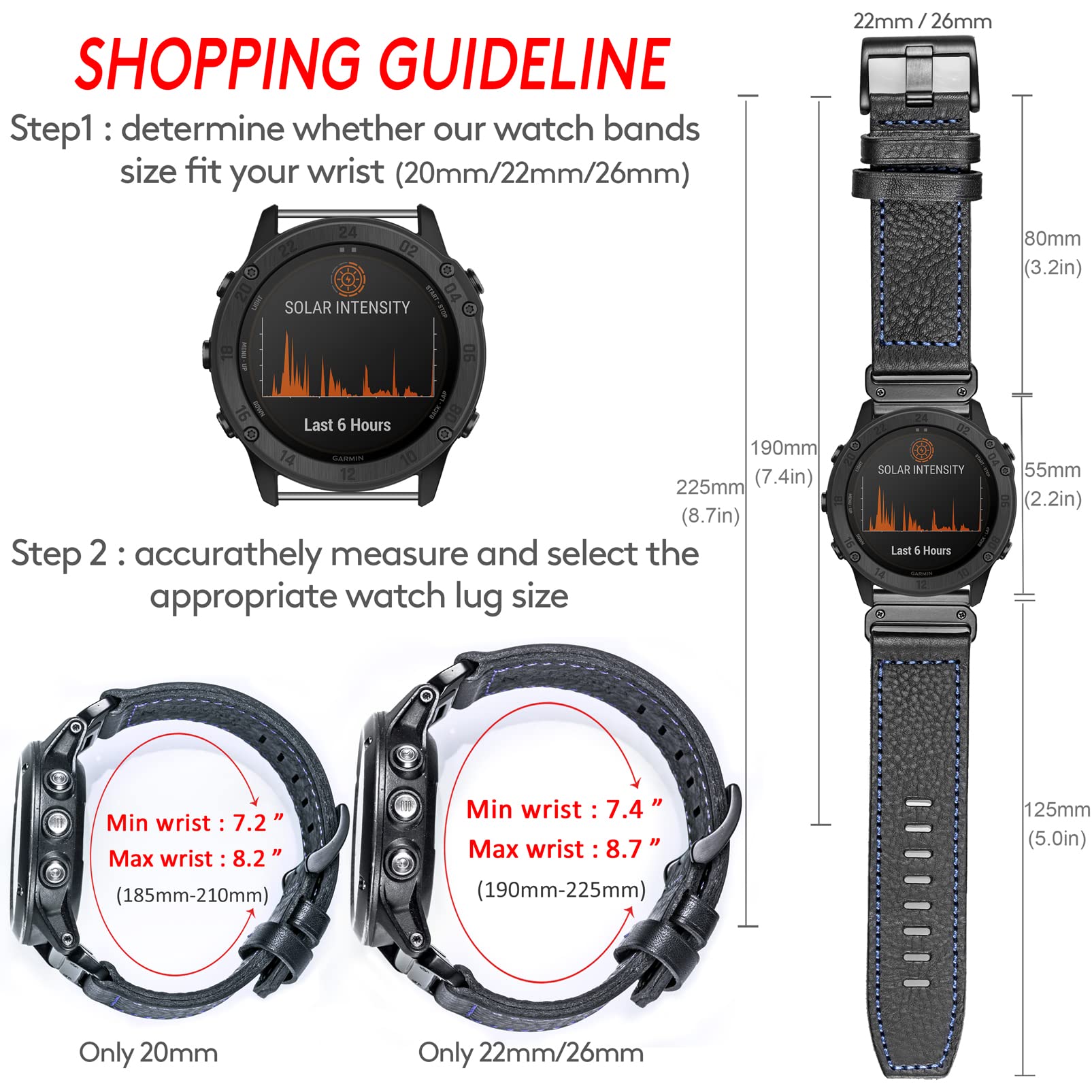 hemsut h Genuine Leather Garmin Watch Band Retro Vintage Strap 22MM Compatible with f?nix Forerunner Vivoactive Approach MARQ quatix D2 Series - View 5 of 9