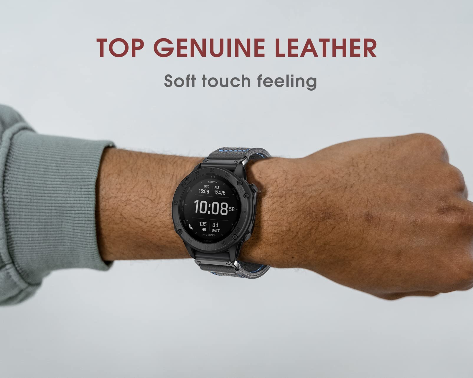 hemsut h Genuine Leather Garmin Watch Band Retro Vintage Strap 22MM Compatible with f?nix Forerunner Vivoactive Approach MARQ quatix D2 Series - View 8 of 9