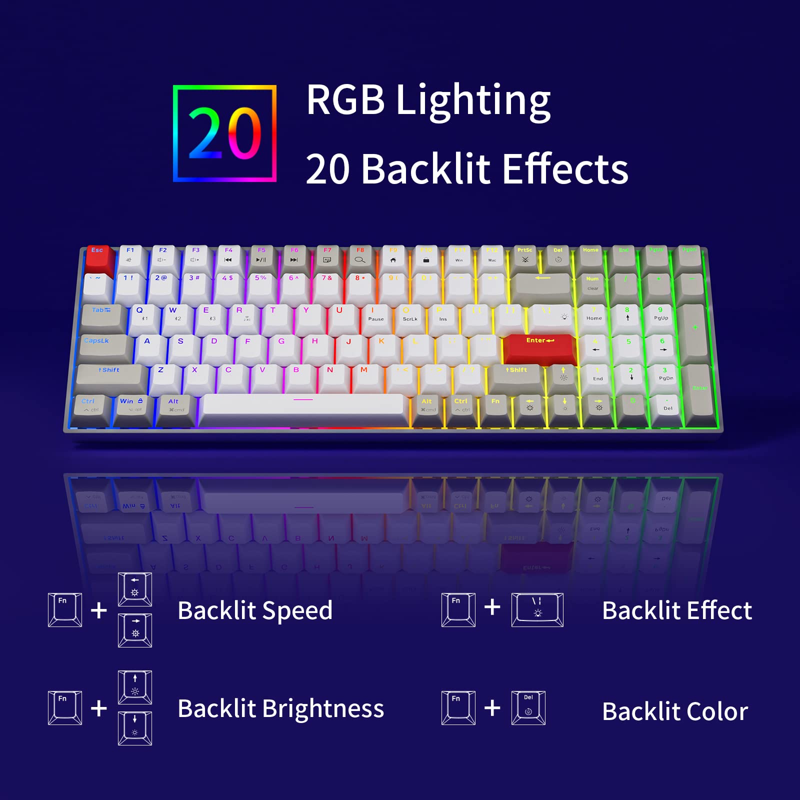 Newmen GM1000 Wireless Mechanical Gaming Keyboard,Bluetooth 5.0 2.4GHz USB-C Hot Swappable Custom Keyboard,RGB Backlit Mechanical Keyboards for with - View 3 of 7