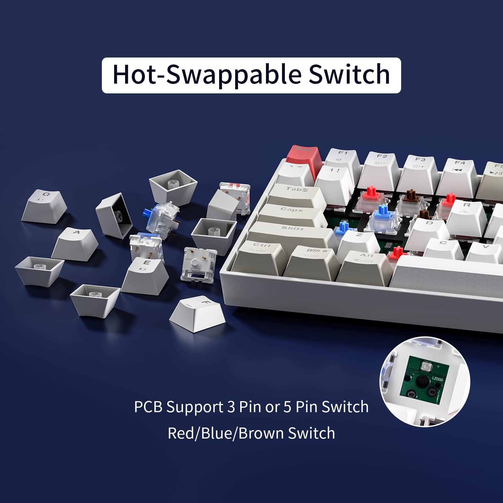 Newmen GM1000 Wireless Mechanical Gaming Keyboard,Bluetooth 5.0 2.4GHz USB-C Hot Swappable Custom Keyboard,RGB Backlit Mechanical Keyboards for with - View 4 of 7