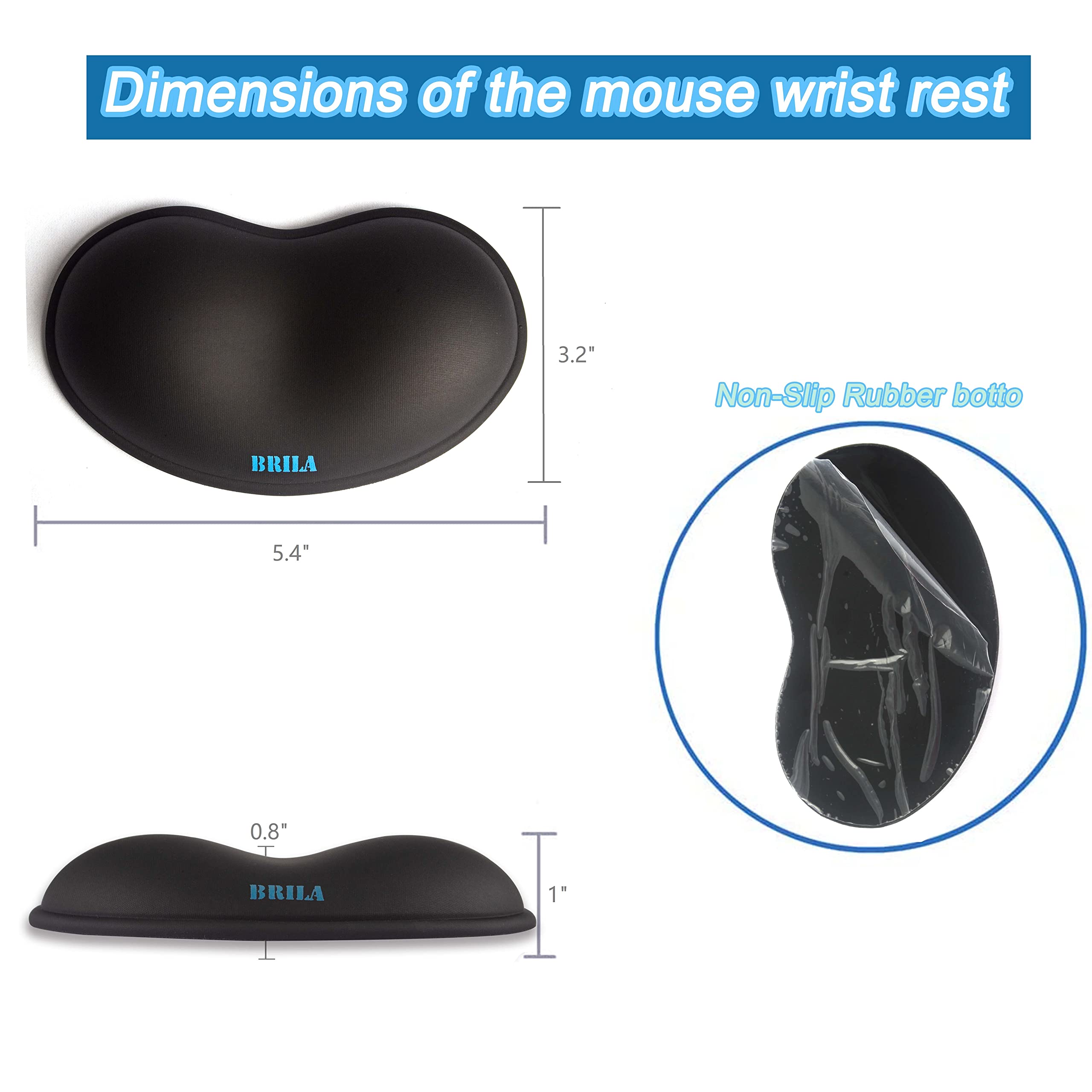 BRILA Ergonomic Silicone Mouse Wrist Rest, Cooling Silica Gel PU Leather Mouse Wrist Support Pad for Office Work and Laptop Computer Gaming - View 4 of 6