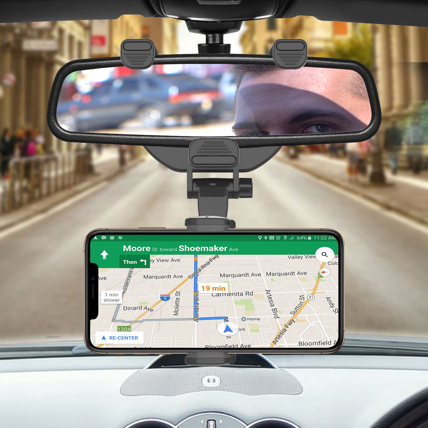 Cellet Vehicle Rear View Mirror Phone Holder Mount Universal Smartphone Cradle Compatible to iPhone 14 Pro Max Mini SE 13 12 11 XR XS Galaxy Z Flip Z - View 3 of 8