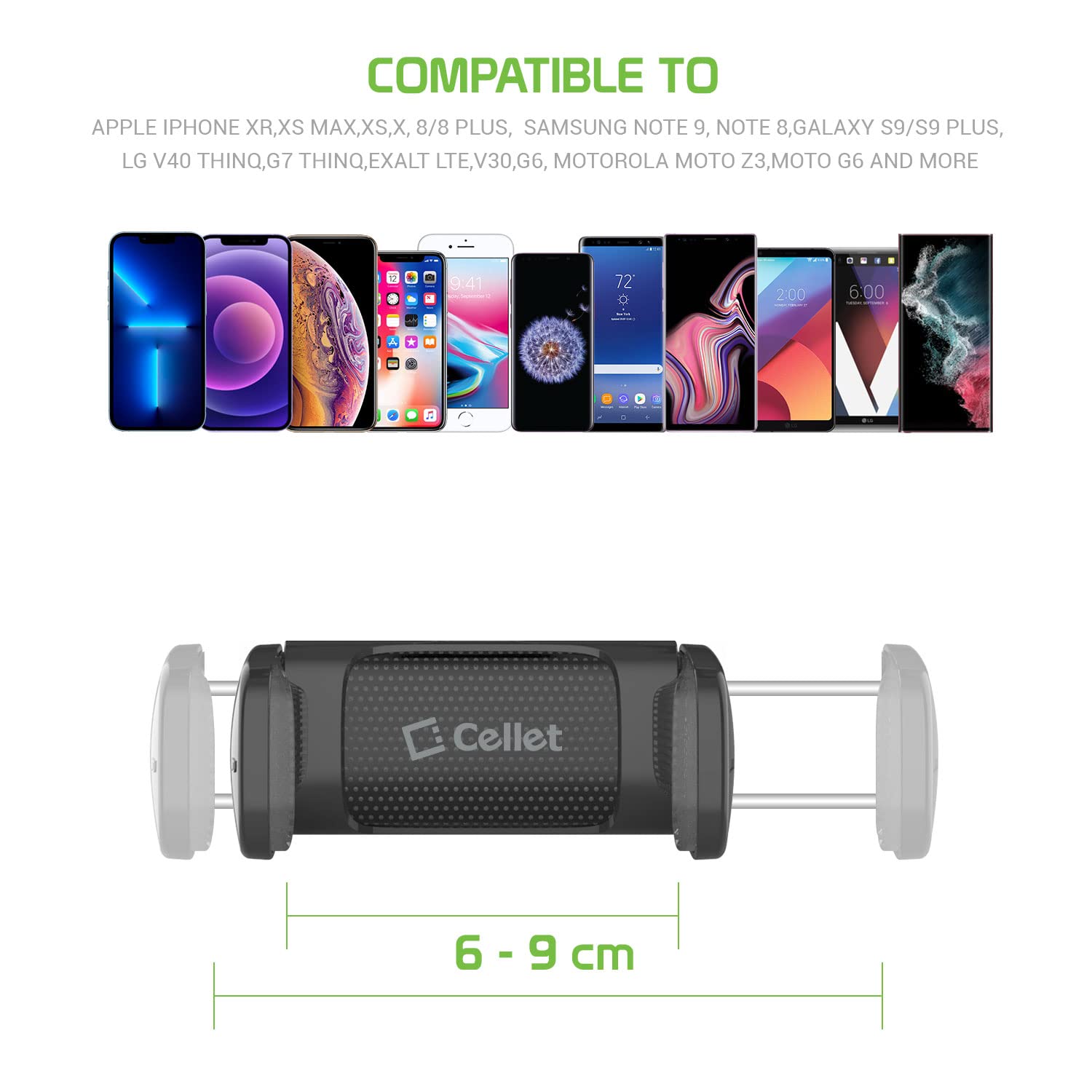 Cellet Vehicle Rear View Mirror Phone Holder Mount Universal Smartphone Cradle Compatible to iPhone 14 Pro Max Mini SE 13 12 11 XR XS Galaxy Z Flip Z - View 7 of 8