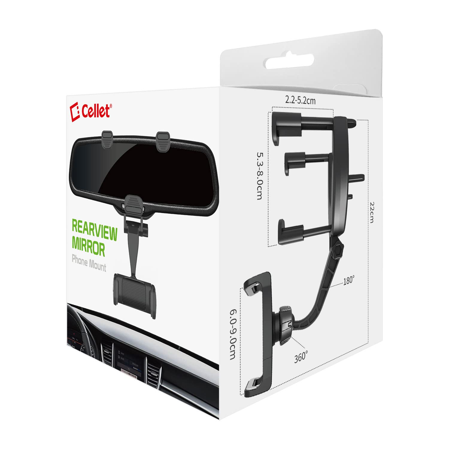 Cellet Vehicle Rear View Mirror Phone Holder Mount Universal Smartphone Cradle Compatible to iPhone 14 Pro Max Mini SE 13 12 11 XR XS Galaxy Z Flip Z - View 8 of 8