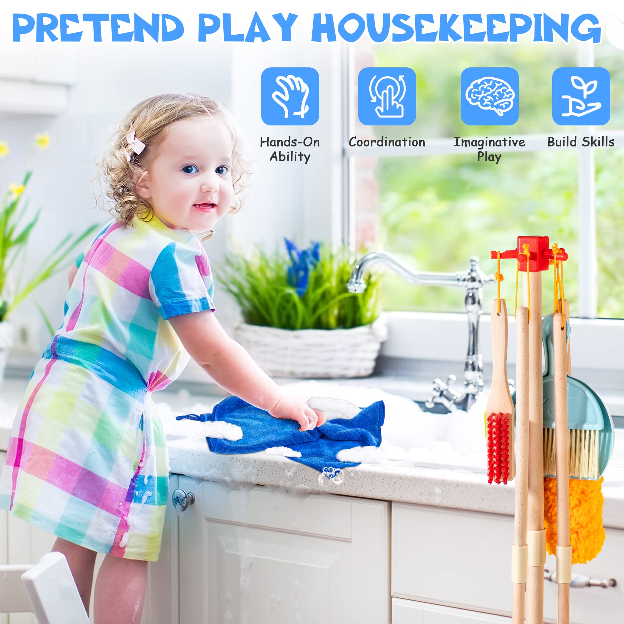 WOODMAM WOODMAM Wooden Kids Cleaning Set 8 Pieces Montessori Broom and Mop Toy Gift for Toddlers Ages 3 Plus - View 4 of 7