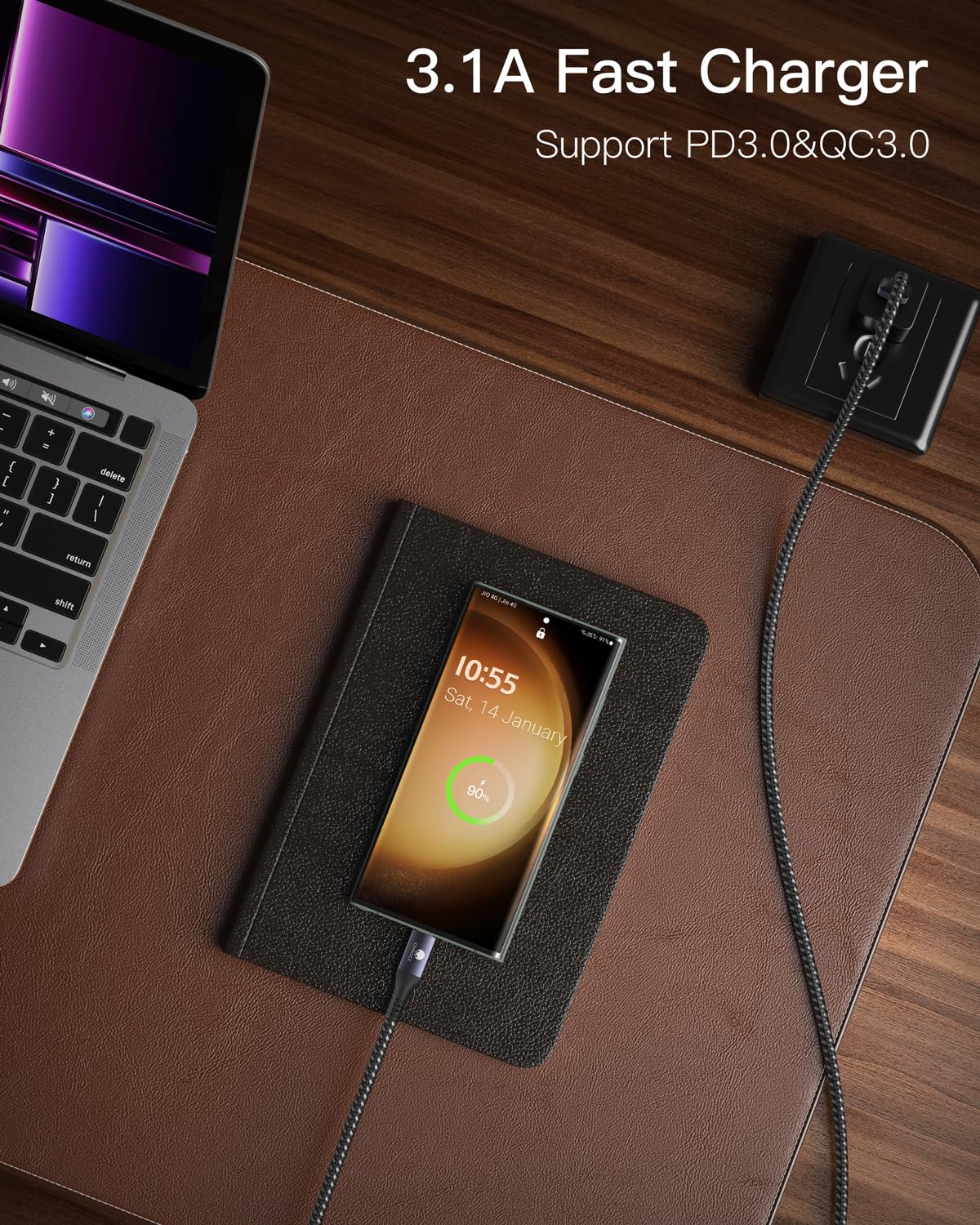 CONMDEX Android Auto USB C Cable 3ft 6ft 10ft 10Gbps USB 3.1 Gen 2 Fast Charging Type C CarPlay Cable for iPhone 15 Plus Samsung Galaxy S23 S22 - View 3 of 6