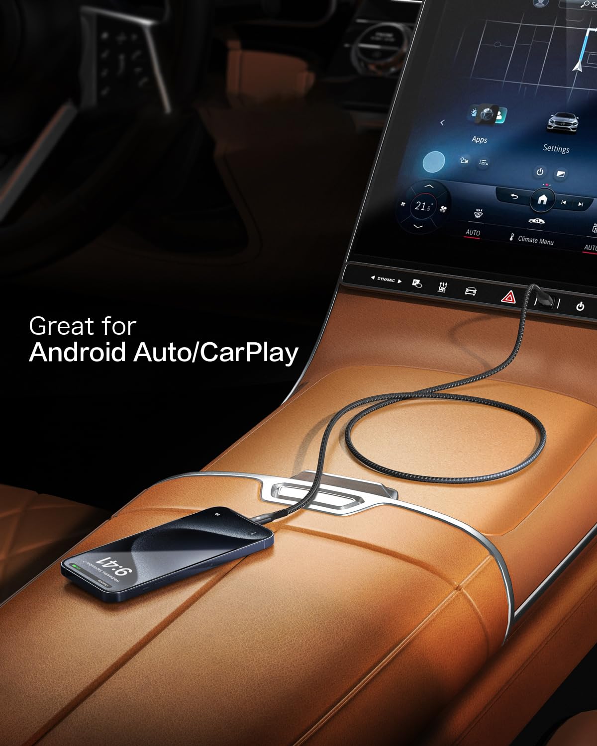 CONMDEX Android Auto USB C Cable 3ft 6ft 10ft 10Gbps USB 3.1 Gen 2 Fast Charging Type C CarPlay Cable for iPhone 15 Plus Samsung Galaxy S23 S22 - View 5 of 6