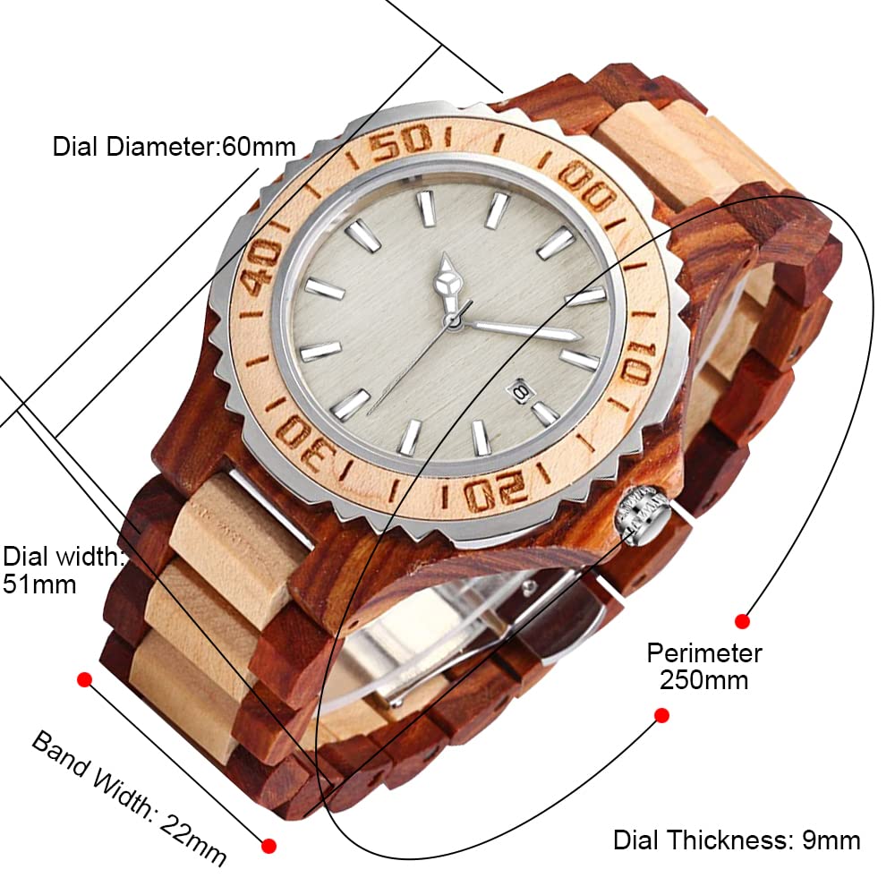 Tiong Tiong Vintage Simple Quartz Wood Men's Watch with All Wood Bracelet and Folding Buckle Fashionable Wooden Wrist Strap for Men - View 4 of 9