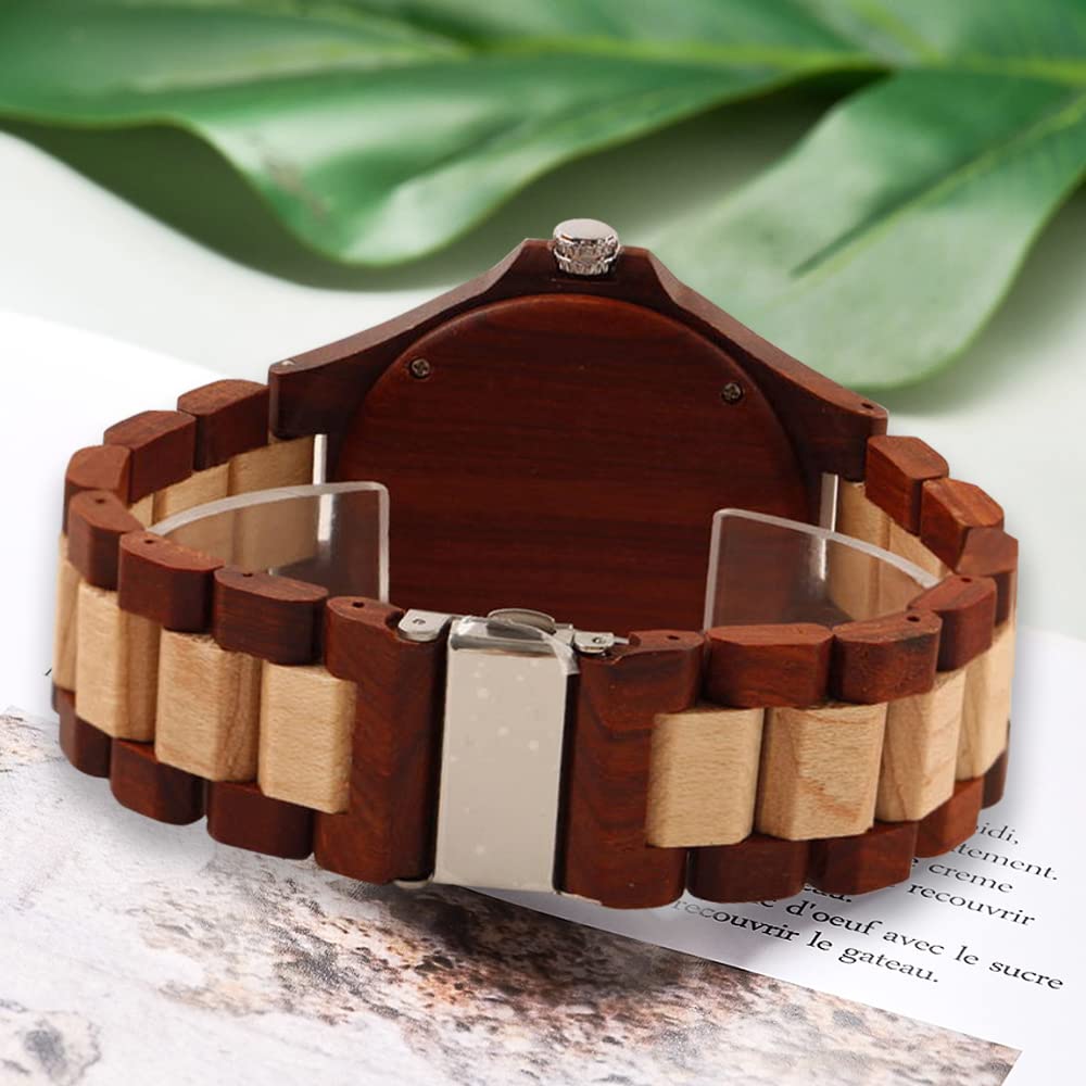 Tiong Tiong Vintage Simple Quartz Wood Men's Watch with All Wood Bracelet and Folding Buckle Fashionable Wooden Wrist Strap for Men - View 5 of 9