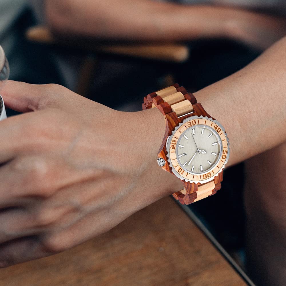 Tiong Tiong Vintage Simple Quartz Wood Men's Watch with All Wood Bracelet and Folding Buckle Fashionable Wooden Wrist Strap for Men - View 6 of 9