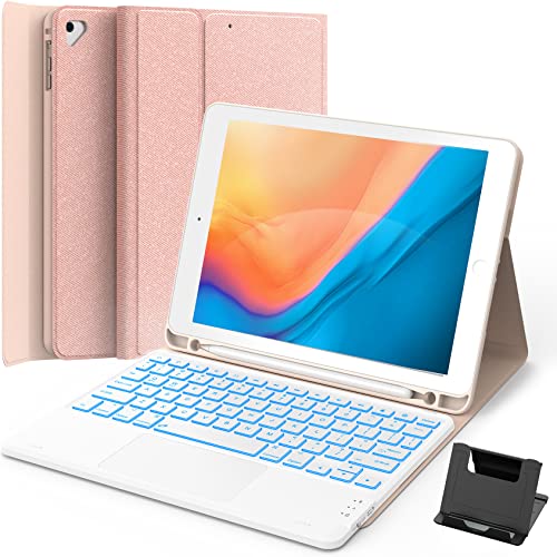 GreenLaw GreenLaw Pink Keyboard Case for iPad 9.7 6th Gen 5th Gen Air 2 with 7 Color Backlit and Touchpad Supports 2 Bluetooth Devices