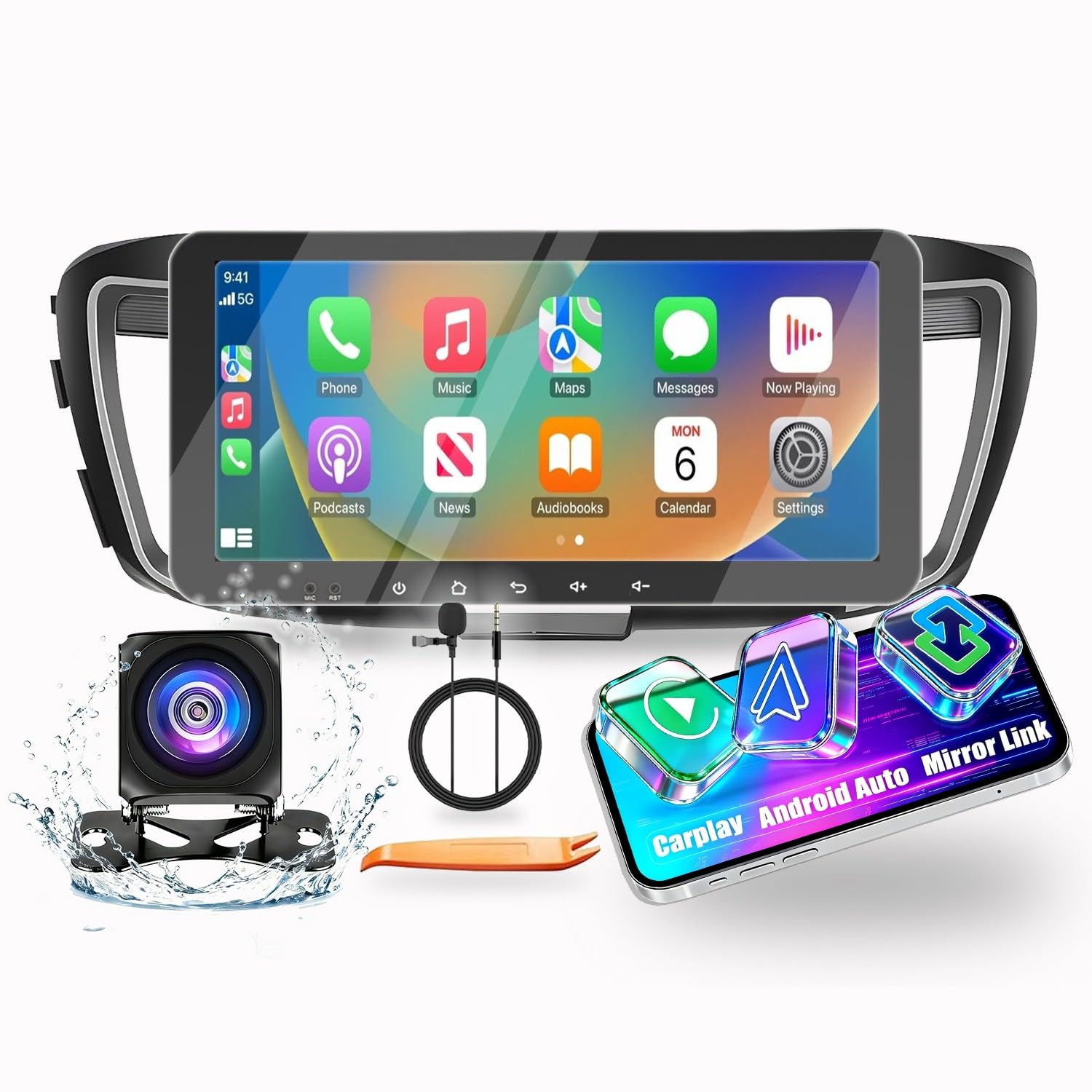 CarPlay Android Auto Navigation Stereo GPS Radio 10.33" QLED Touchscreen Headunit Tablet Pad Media Player for Honda Accord 2013-2017, if Applicable